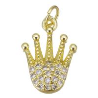 Cubic Zirconia Micro Pave Brass Pendant, Crown, gold color plated, micro pave cubic zirconia, 12x17x3mm, Hole:Approx 3.5mm, Sold By PC