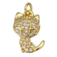 Cubic Zirconia Micro Pave Brass Pendant, Cat, gold color plated, micro pave cubic zirconia, 9x13x3mm, Hole:Approx 2.5mm, Sold By PC