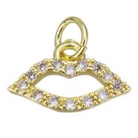 Cubic Zirconia Micro Pave Brass Pendant, Lip, gold color plated, micro pave cubic zirconia & hollow, 14x8x2.5mm, Hole:Approx 3.5mm, Sold By PC