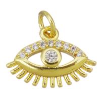 Cubic Zirconia Micro Pave Brass Pendant, Eye, gold color plated, micro pave cubic zirconia & hollow, 13x9x2.5mm, Hole:Approx 2.5mm, Sold By PC