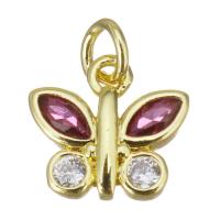 Cubic Zirconia Micro Pave Brass Pendant, Butterfly, gold color plated, micro pave cubic zirconia, 9.5x9x2mm, Hole:Approx 2.5mm, Sold By PC