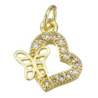 Cubic Zirconia Micro Pave Brass Pendant, gold color plated, micro pave cubic zirconia & hollow, 13x15x3mm, Hole:Approx 3.5mm, Sold By PC