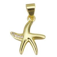 Cubic Zirconia Micro Pave Brass Pendant, Starfish, gold color plated, micro pave cubic zirconia, 13x16x3mm, Hole:Approx 3.5mm, Sold By PC