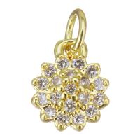 Cubic Zirconia Micro Pave Brass Pendant, Flower, gold color plated, micro pave cubic zirconia, 8x9x3mm, Hole:Approx 3.5mm, Sold By PC