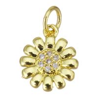 Cubic Zirconia Micro Pave Brass Pendant, Flower, gold color plated, micro pave cubic zirconia, 10x12x2.5mm, Hole:Approx 3.5mm, Sold By PC