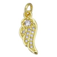 Cubic Zirconia Micro Pave Brass Pendant, Wing Shape, gold color plated, micro pave cubic zirconia, 5x14x2mm, Hole:Approx 2.5mm, Sold By PC