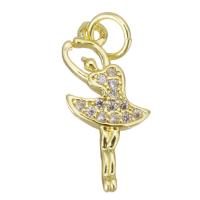 Cubic Zirconia Micro Pave Brass Pendant, Girl, gold color plated, micro pave cubic zirconia, 8x18x2mm, Hole:Approx 3.5mm, Sold By PC