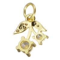 Cubic Zirconia Micro Pave Brass Pendant, Flower, gold color plated, micro pave cubic zirconia, 10x12x4mm, Hole:Approx 3.5mm, Sold By PC