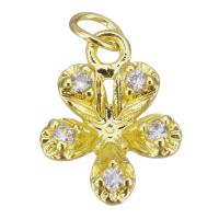 Cubic Zirconia Micro Pave Brass Pendant, Flower, gold color plated, micro pave cubic zirconia, 11.5x15x4mm, Hole:Approx 3.5mm, Sold By PC