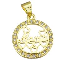 Cubic Zirconia Micro Pave Brass Pendant, Flat Round, gold color plated, micro pave cubic zirconia & hollow, 16x19x2mm, Hole:Approx 4mm, Sold By PC
