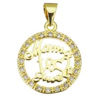 Cubic Zirconia Micro Pave Brass Pendant, Flat Round, gold color plated, micro pave cubic zirconia & hollow, 16x19x2mm, Hole:Approx 3.5mm, Sold By PC