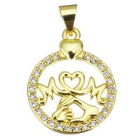 Cubic Zirconia Micro Pave Brass Pendant, Flat Round, gold color plated, micro pave cubic zirconia & hollow, 17x22x3mm, Hole:Approx 3.5mm, Sold By PC