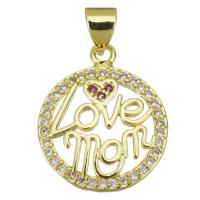 Cubic Zirconia Micro Pave Brass Pendant, Flat Round, gold color plated, micro pave cubic zirconia & hollow, 16x19x2mm, Hole:Approx 3.5mm, Sold By PC