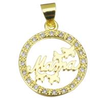 Cubic Zirconia Micro Pave Brass Pendant Flat Round gold color plated micro pave cubic zirconia & hollow Approx 3.5mm Sold By PC