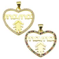 Cubic Zirconia Micro Pave Brass Pendant, Heart, gold color plated, micro pave cubic zirconia & hollow, more colors for choice, 24x22x2mm, Hole:Approx 3.5mm, Sold By PC