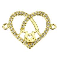 Cubic Zirconia Micro Pave Brass Connector Heart gold color plated micro pave cubic zirconia & hollow Approx 1.5mm Sold By PC