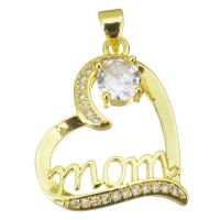 Cubic Zirconia Micro Pave Brass Pendant, Heart, gold color plated, micro pave cubic zirconia & hollow, 20x25x5mm, Hole:Approx 3.5mm, Sold By PC