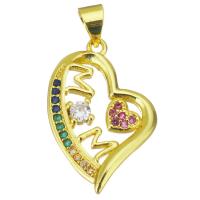 Cubic Zirconia Micro Pave Brass Pendant, Heart, gold color plated, micro pave cubic zirconia & hollow, 15x24x3mm, Hole:Approx 3.5mm, Sold By PC