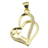 Cubic Zirconia Micro Pave Brass Pendant, Heart, gold color plated, micro pave cubic zirconia & hollow, 17x25x2mm, Hole:Approx 3.5mm, Sold By PC
