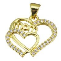 Cubic Zirconia Micro Pave Brass Pendant, Heart, gold color plated, micro pave cubic zirconia & hollow, 19x17x2.5mm, Hole:Approx 3.5mm, Sold By PC