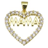 Cubic Zirconia Micro Pave Brass Pendant, Heart, gold color plated, micro pave cubic zirconia & hollow, 21x20x3mm, Hole:Approx 3.5mm, Sold By PC
