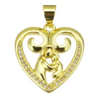Cubic Zirconia Micro Pave Brass Pendant, Heart, gold color plated, micro pave cubic zirconia & hollow, 18x19x3mm, Hole:Approx 3.5mm, Sold By PC