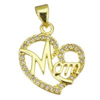 Cubic Zirconia Micro Pave Brass Pendant, Heart, gold color plated, micro pave cubic zirconia & hollow, 17x20x2mm, Hole:Approx 3.5mm, Sold By PC