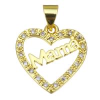 Cubic Zirconia Micro Pave Brass Pendant, Heart, gold color plated, micro pave cubic zirconia & hollow, 17x17x2mm, Hole:Approx 3.5mm, Sold By PC