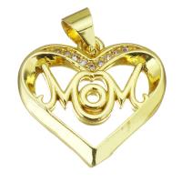 Cubic Zirconia Micro Pave Brass Pendant, Heart, gold color plated, micro pave cubic zirconia & hollow, 18x17x2mm, Hole:Approx 3.5mm, Sold By PC