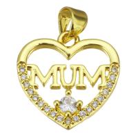 Cubic Zirconia Micro Pave Brass Pendant, Heart, gold color plated, micro pave cubic zirconia & hollow, 17x17x3mm, Hole:Approx 3.5mm, Sold By PC