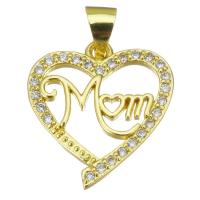 Cubic Zirconia Micro Pave Brass Pendant, Heart, gold color plated, micro pave cubic zirconia & hollow, 17x18x2.5mm, Hole:Approx 3.5mm, Sold By PC
