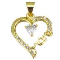 Cubic Zirconia Micro Pave Brass Pendant, Heart, gold color plated, micro pave cubic zirconia & hollow, 16x19x4mm, Hole:Approx 3.5mm, Sold By PC