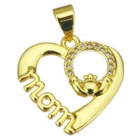 Cubic Zirconia Micro Pave Brass Pendant, Heart, gold color plated, micro pave cubic zirconia & hollow, 18x18x2mm, Hole:Approx 3.5mm, Sold By PC
