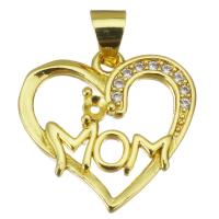 Cubic Zirconia Micro Pave Brass Pendant, Heart, gold color plated, micro pave cubic zirconia & hollow, 17.5x17x3.5mm, Hole:Approx 3.5mm, Sold By PC