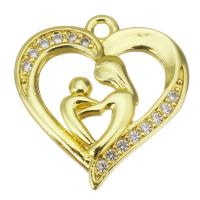 Cubic Zirconia Micro Pave Brass Pendant, Heart, gold color plated, micro pave cubic zirconia & hollow, 17x18x3mm, Hole:Approx 1.5mm, Sold By PC