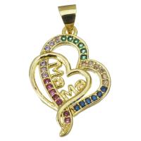 Cubic Zirconia Micro Pave Brass Pendant, Heart, gold color plated, micro pave cubic zirconia & hollow, 16x23x3.5mm, Hole:Approx 3.5mm, Sold By PC