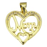 Cubic Zirconia Micro Pave Brass Pendant, Heart, gold color plated, micro pave cubic zirconia & hollow, 18x18.5x1.5mm, Hole:Approx 3.5mm, Sold By PC