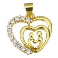 Cubic Zirconia Micro Pave Brass Pendant, Heart, gold color plated, micro pave cubic zirconia & hollow, 17.5x17x2.5mm, Hole:Approx 3.5mm, Sold By PC