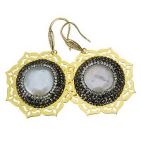Zinc Alloy Drop Earring with pearl & Rhinestone Clay Pave gold color plated for woman & hollow 58mm Sold By Pair