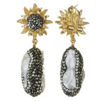 Zinc Alloy Drop Earring with pearl & Rhinestone Clay Pave for woman 57mm Sold By PC