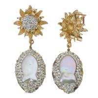 Zinc Alloy Drop Earring with pearl & Rhinestone Clay Pave gold color plated for woman 56mm Sold By Pair