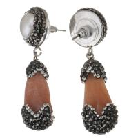 Rhinestone Clay Pave Drop Earring, with Sun Agate, for woman, red, 55mm,14x36mm, Sold By PC