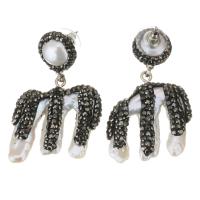 Rhinestone Clay Pave Drop Earring with pearl for woman black 47mm Sold By Pair