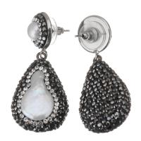 Rhinestone Clay Pave Drop Earring, with pearl, Teardrop, for woman, Jet, 47mm,21x31mm, Sold By Pair