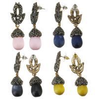 Rhinestone Clay Pave Drop Earring, with Cats Eye, for woman, more colors for choice, 52mm,14x27mm, Sold By Pair