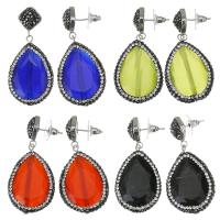 Rhinestone Clay Pave Drop Earring with Cats Eye for woman 49mm Sold By Pair