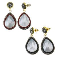 Rhinestone Clay Pave Drop Earring, with Shell, for woman, more colors for choice, 42mm,20x30mm, Sold By Pair