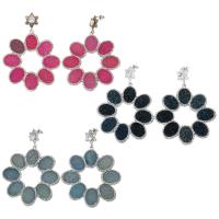 Rhinestone Clay Pave Drop Earring with Dyed Jade Flower for woman 75mm Sold By Pair