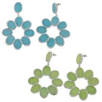 Rhinestone Clay Pave Drop Earring with Dyed Jade Flower for woman 50mm Sold By Pair