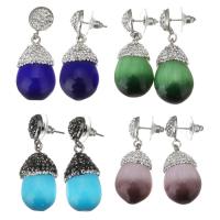 Rhinestone Clay Pave Drop Earring, with Cats Eye, for woman, more colors for choice, 39mm,16x27mm, Sold By Pair
